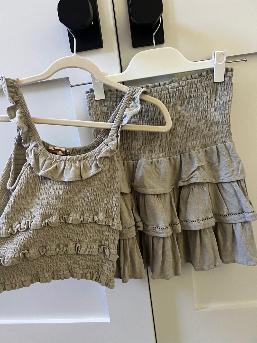 Girls' Smocked Ruffle Two-Piece Set - taupe beige